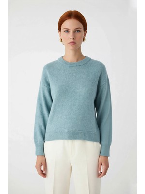 Ersefa Şık Kadın Triko Kazak Regular Kalıp Düşük Kol Bisiklet Yaka Tasarım Soğuk Havalar Için Mükemmel