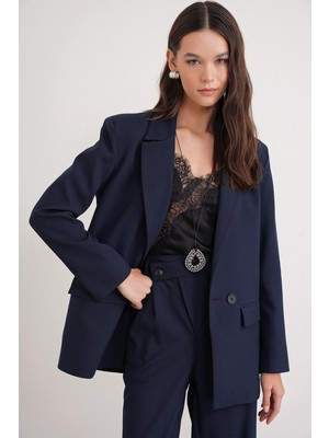 Mixray 4516 Kadın Bezayağı Blazer Ceket Lacivert