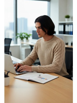 FRM Unisex Basic Regular Kalıp Bisiklet Yaka Saç Örgü Desenli Kalın Triko Kazak Kışlık Şıklık Kaliteli