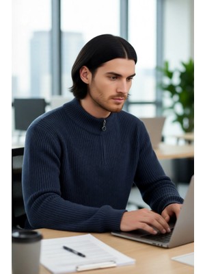 FRM Erkek Basic Regular Fit Fermuarlı Dik Yaka Selanik Örgü Triko Kazak Günlük Stilinize Modern Dokunuş.