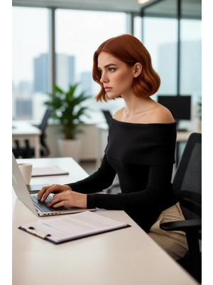 FRM Kadın Premium Iplik Fitted Carmen Yaka Ince Triko Uzun Kol Düz Kazak Ilkbahar Sonbahar Için Modern