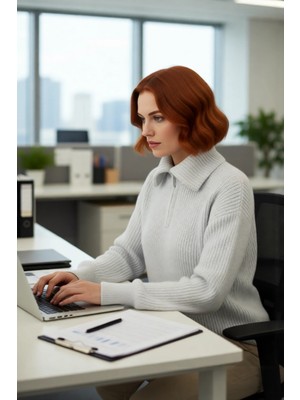 FRM Kadınlar Için Kışlık Kalın Regular Fit Triko Kazak Düşük Kollu Fermuarlı Dik Yaka Günlük Şıklık