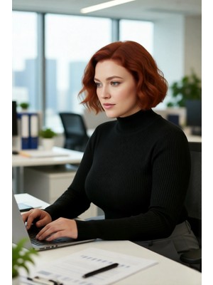 FRM Kadın Ince Akrilik Triko Kazak Fitted Kalıp Dik Yaka Tasarımı Ile Şık Günlük Kombinler Için