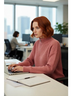 FRM Kadın Oversize Rahat Kesim Düşük Kol Fermuarlı Dik Yaka Triko Selanik Örgü Uzun Kollu Kazak