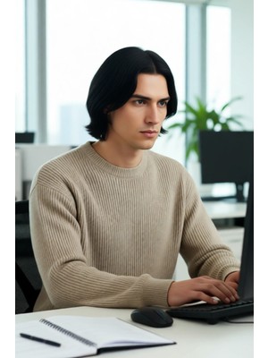 FRM Erkek Geniş Kalıp Bisiklet Yaka Düz Baskısız Kalın Triko Kazak Kış Sezonu Için Ideal Model