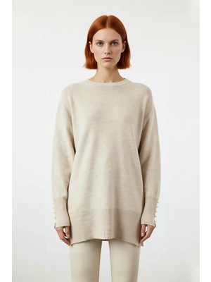 Ersefa Kadın Düşük Kol Inci Detaylı Düz Desen Triko Kazak Kışlık Rahatlığın ve Şıklığın Adresi Kaliteli