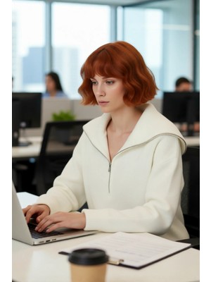 FRM Kadın Oversize Fermuarlı Dik Yaka Triko Kazak Yumuşak Dokusuyla Günlük Konfor ve Şıklık Kaliteli