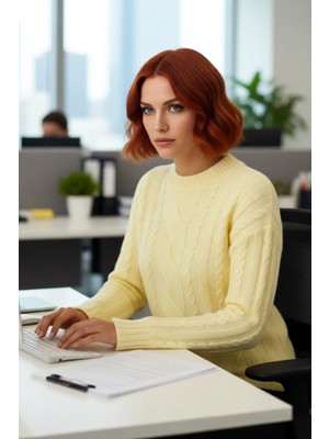 FRM Kadın Saç Örgü Regular Kalıp Triko Kazak Günlük Kullanım ve Şık Kombinler Için Idealdir. Kaliteli