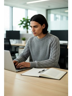 FRM Unisex Basic Regular Kalıp Bisiklet Yaka Saç Örgü Desenli Kalın Triko Kazak Kışlık Şıklık Kaliteli