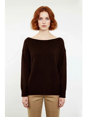 Ersefa Kadın Basic Kayık Yaka Oversize Triko Kazak Rahat ve Şık Ilkbahar Sonbahar Günlerine Özel Kaliteli