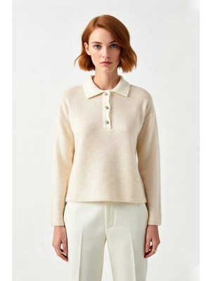 Ersefa Kadın Polo Yaka Oversize Triko Kazak Düşük Kollu Rahat Kesim Günlük Şıklık Kombinleri Için Ideal