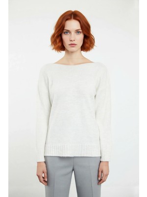 Ersefa Kadın Basic Kayık Yaka Oversize Triko Kazak Rahat ve Şık Ilkbahar Sonbahar Günlerine Özel Kaliteli