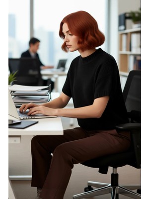 FRM Kadın Oversize Kesim Dik Yaka Kalın Dokulu Triko Kazak Kısa Kollu Rahat Ilkbahar Sonbahar Giysisi