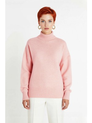 Ersefa Kadın Basic Oversize Dik Yaka Triko Kazak Düşük Kol Uzun Boy Kışlık Günlük Şıklık Sunar Kaliteli