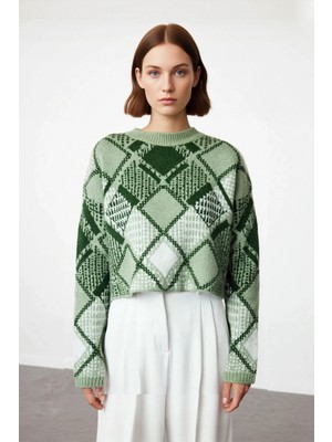 Ersefa Kadınların Gardırobuna Şıklık Katacak Rahat Oversize Baklava Desenli Triko Kazak Kaliteli Şık