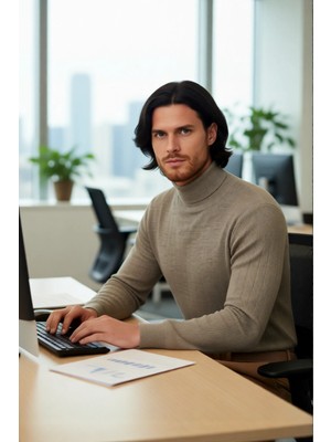 FRM Erkekler Için Düz Desen Balıkçı Yaka Akrilik Triko Kazak Kış Sezonunda Rahatlığı ve Zarafeti