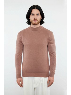 Ersefa Modern Erkek Triko Kazak Fitted Kesim Dik Yaka Uzun Kollu Rahat Pamuklu Karışım Basic Stil Kış ve