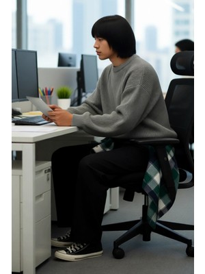 FRM Casual Erkek Gri Büyük Beden Oversize Bisiklet Yaka Düşük Kol Triko Kazak Soğuk Günler Için