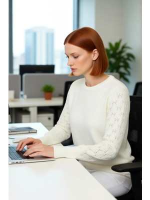 FRM Kadın Triko Akrilik Bisiklet Yaka Ajurlu Kollu Basic Kazak Kış Ayları Için Şık ve Rahat Kaliteli