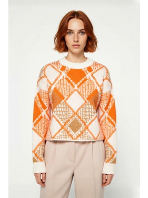 Ersefa Kadınların Gardırobuna Şıklık Katacak Rahat Oversize Baklava Desenli Triko Kazak Kaliteli Şık