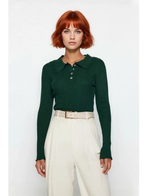 Ersefa Kadın Polo Yaka Triko Kazak Akrilik Materyal Fitted Kesim Uzun Kollu Casual Şık Görünüm Sunar