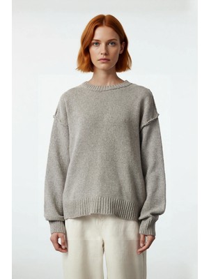 Ersefa Kadın Geniş Kalıp Triko Kazak Soğuk Havalar Için Konforlu Bisiklet Yaka Uzun Kollu Stil Kaliteli