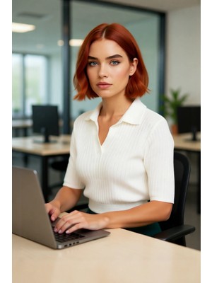 FRM Kadın Casual Ortamlar Için Ekru Regular Kesim Kısa Kollu Polo Yaka Fitilli Crop Triko Bluz Şık