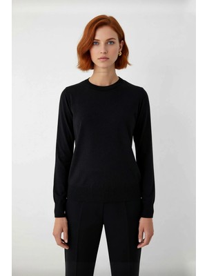 Ersefa Kadın Basic Ince Triko Bisiklet Yaka Regular Kalıp Uzun Kol Günlük Şık Giyim Kazak Kaliteli