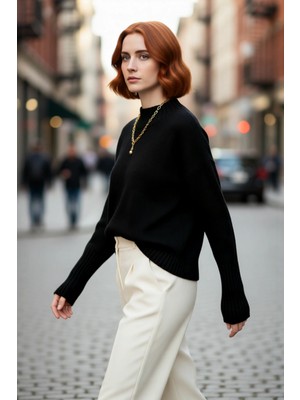 PayBuy Kadın Oversize Kesim Dik Yaka Reglan Kol Düz Gri Triko Kazak Kışlık Günlük Giyim Için Ideal Seçim