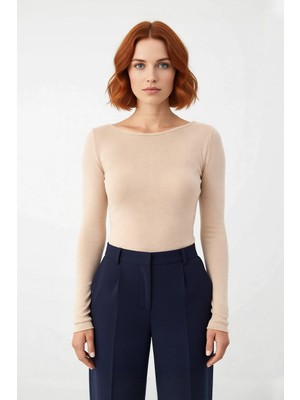 Ersefa Kadın Konforlu Casual Düz Desen Uzun Kollu Viskoz Materyal Regular Kalıp Ince Triko Bluz Kaliteli