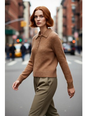 PayBuy Kadın Regular Kalıp Polo Yaka Triko Kazak Kış Sezonu Için Özel Tasarım Rahat Şık ve Konforlu