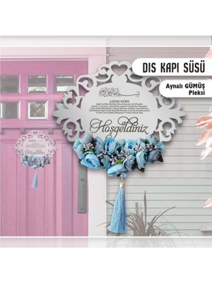 Evsay Aynalı Pleksi Dış Kapı Süsü Gümüş
