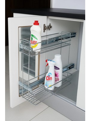 Boz Concept Home Teleskopik Raylı Dolap Içi Düzenleyici Sepet – Iki Katlı Krom Metal Mutfak ve Banyo Organizeri