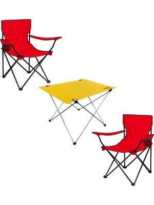 Argeus 2 Adet Katlanır Kamp Sandalyesi ve Masa Seti - (DY.001) - Kırmızı/sarı - Plaj Sandalyesi