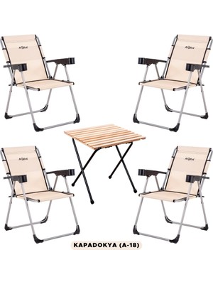Argeus 4 Adet Katlanır Kamp Sandalyesi ve Masa Seti - Rock - Kapadokya - Bardaklıklı - 140 kg