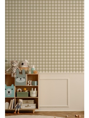 Msticker Ekose Desenli Duvar Sticker Yarım Kaplama Duvar Kağıdı Görünümlü Sticker 54X109 cm Ekoseli Yeşil