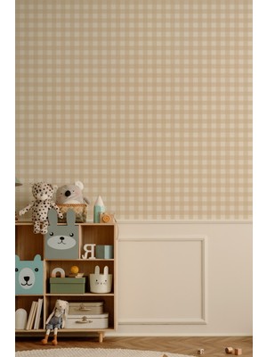 Msticker Ekose Desenli Duvar Sticker Yarım Kaplama Duvar Kağıdı Görünümlü Sticker 54X109 cm Ekoseli Bej