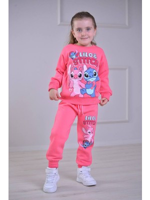 Yağmur Giyim Pjk3i Stittcch Desenli 3 Ip Şardonlu %100 Pamuk Kız Çocuk Eşofman Takımı 3-10 Yaş 8276