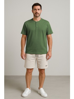 Cottonland Erkek Henley Normal Kesim Düğmeli Patlı Sıfır Yaka Penye Pamuk T-Shirt