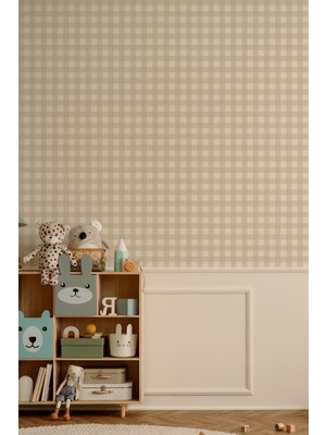 Msticker Ekose Desenli Duvar Sticker Yarım Kaplama Duvar Kağıdı Görünümlü Sticker 54X109 cm Ekoseli Taş Renk