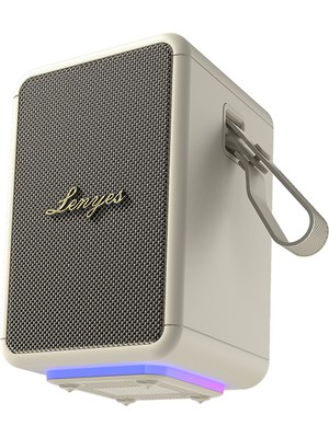 Lenyes S874 Su Geçirmez Özellikli Rgb Işıklı Askılı Taşınabilir Tws Bluetooth Hoparlör V5.3 Bej