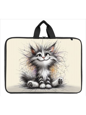 Glanart Askılı, Fermuarlı 35X50 Resim Çantası Su Geçirmez Ketenli Kumaş 35X50 Proje Çantası Beyaz Kedi