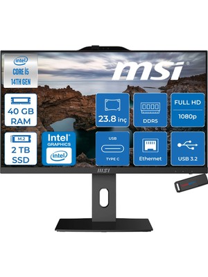 MSI Msı Pro AP242P Intel Core I5 14400 40GB Ddr5 2tb SSD Freedos 23.8 Inç FULLHD(1920×1080) Siyah All In One Bilgisayar 14M887XTRF19 + Zetta Flash Bellek