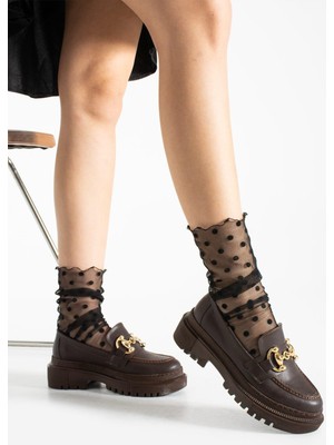 Yula Fashion Shoes Togga Kadın Günlük Kullanım Tokalı Loafer -Kahverengi Cilt