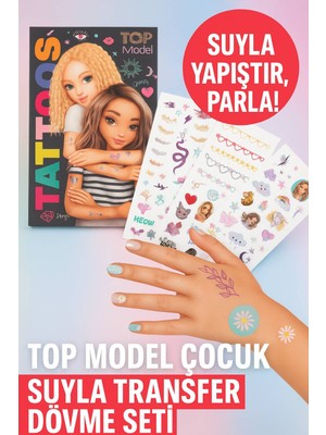 Top Model Çocuk Geçici Dövme Seti – 4 Sayfa Renkli Su ile Transfer Tattoo Sticker Kit