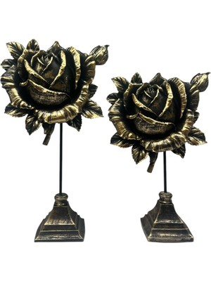 Peramari Dekoratif Polyester Ikili Dik Gül Çiçek Gold Eskitme