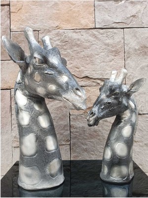 Peramari Dekoratif Polyester Ikili Zürafa Biblo Siyah Gümüş