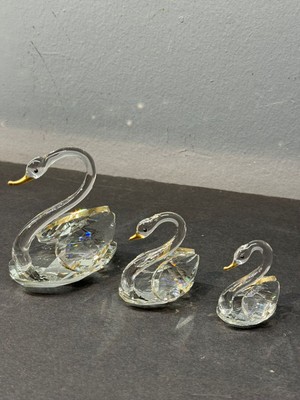 Peramari Dekoratif Kristal Cam Üçlü Kuğu Gold