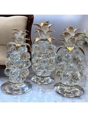 Peramari Dekoratif Kristal Cam Üçlü Ananas Set Şeffaf Gold