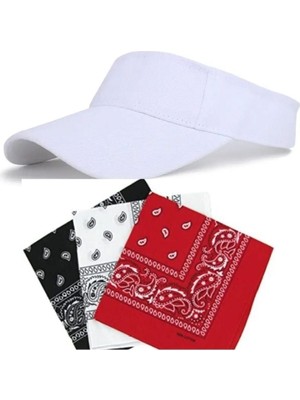 Rupen Kraft Sporcu Koşu Tenis Vizör Şapka Arka Kısmı Ayarlanabilir 3 Adet Bandana Kombinli